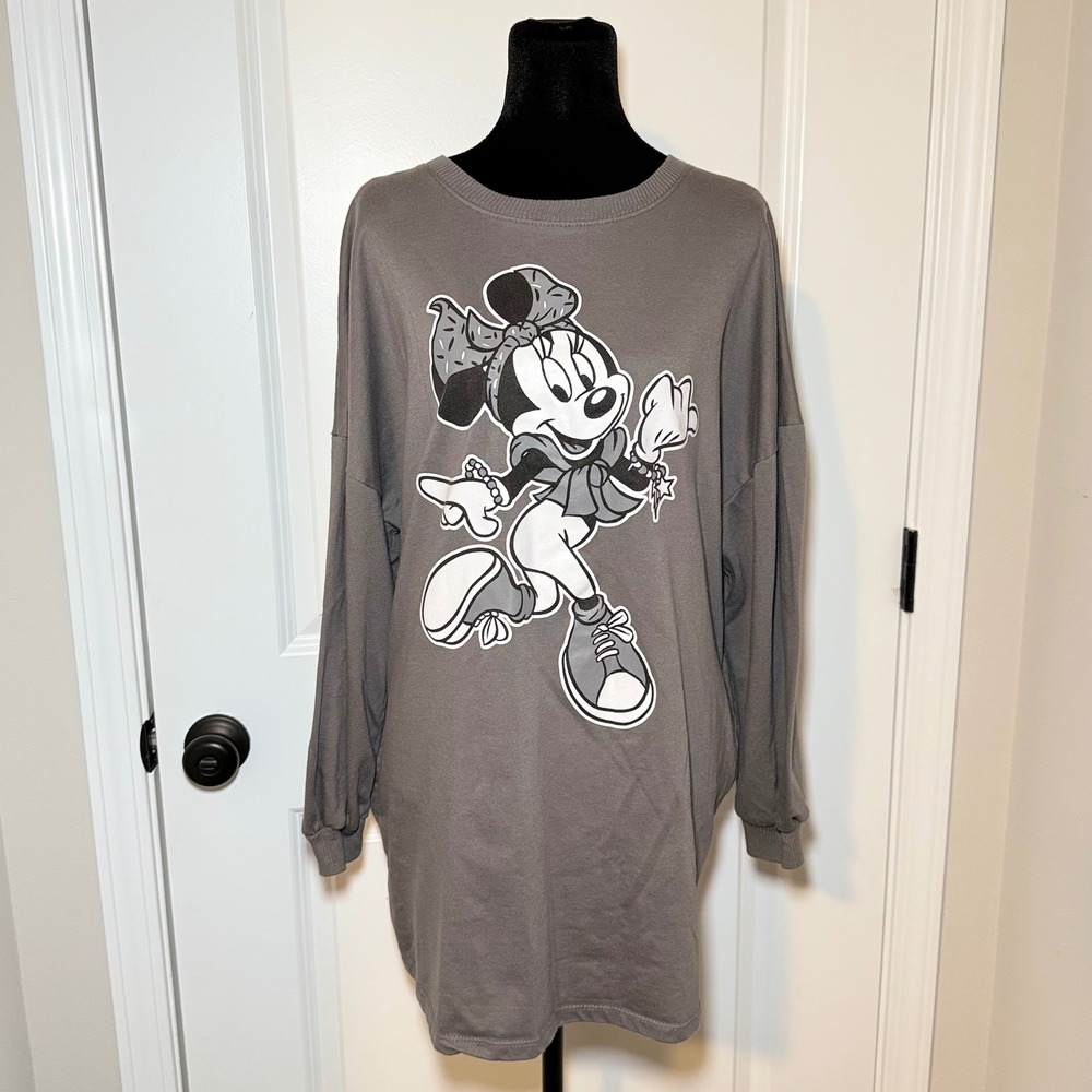 Disney Minnie Mouse‎ Graphic Sweatshirt Grey Long Sleeve Size Large Pullover